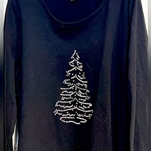 CJ Bank Black Long Sleeve Top with Rhinestone Tree Design